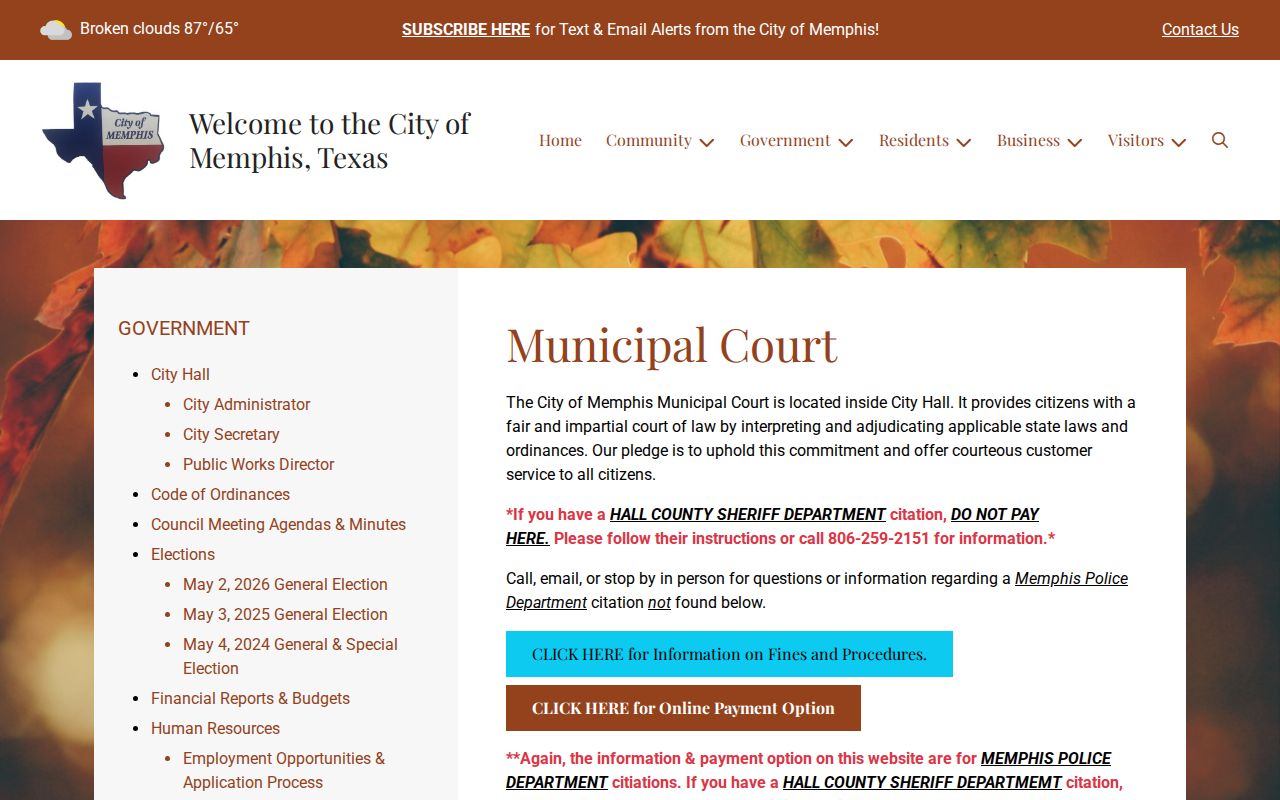 Hall County traffic warrant route: Memphis Municipal Court contact and sheriff-citation warning