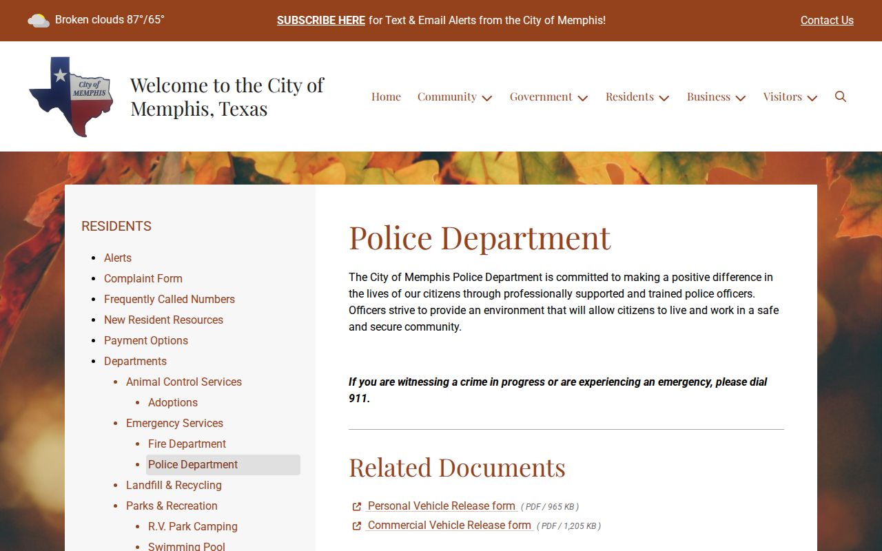 Hall County Memphis warrant records: city police department contact page