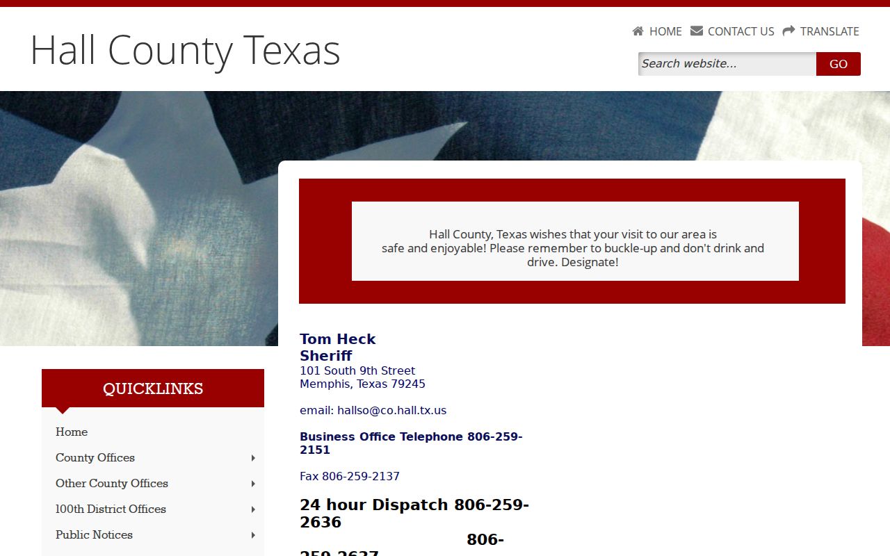 Hall County warrant records: sheriff contact page and dispatch information